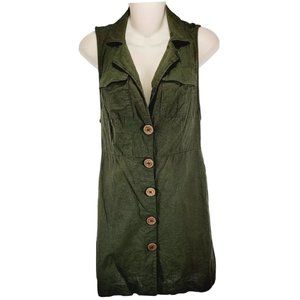 Free People Sleeveless Dress Size 2 Button Up Army Green